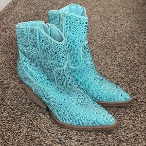 Very G Turquoise Studded Ankle Boots